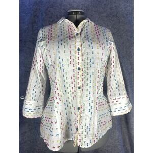 Habitat Peruvian Weave 3/4 Sleeve Square Button Shirt, Size S Colored Weave